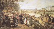 robert schumann viennese street csene during the of brahms  the fruit market on the quayside near the maria theresa bridge Germany oil painting artist